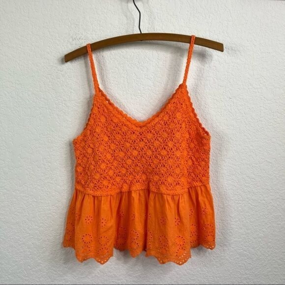 Poupette St. Barth Tops - Poupette St Barth Crochet Knit Eyelet Lace Orange Tank